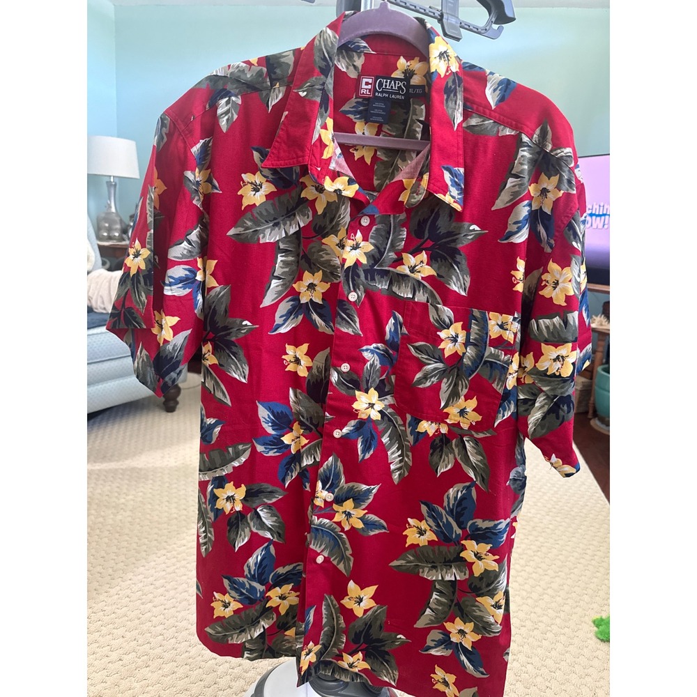 Chaps Ralph Lauren Mens XL Red Tropical Floral Cotton Button Down Shirt NWT